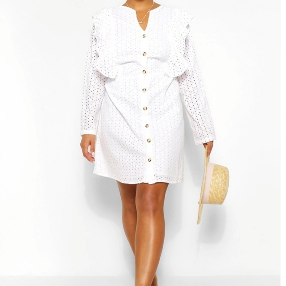 Plus Eyelet Ruffle Detail Skater Dress - Picture 1 of 14